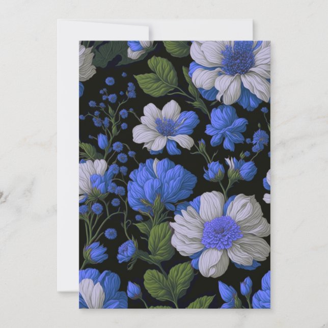 Elegante silberblaue, elegante Retrofloralen Einladung (Vorderseite)