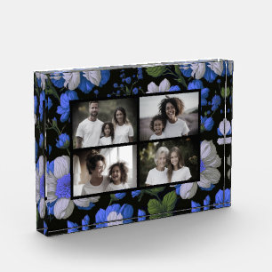 Elegante silberblaue, elegante Retrofloralen Fotoblock