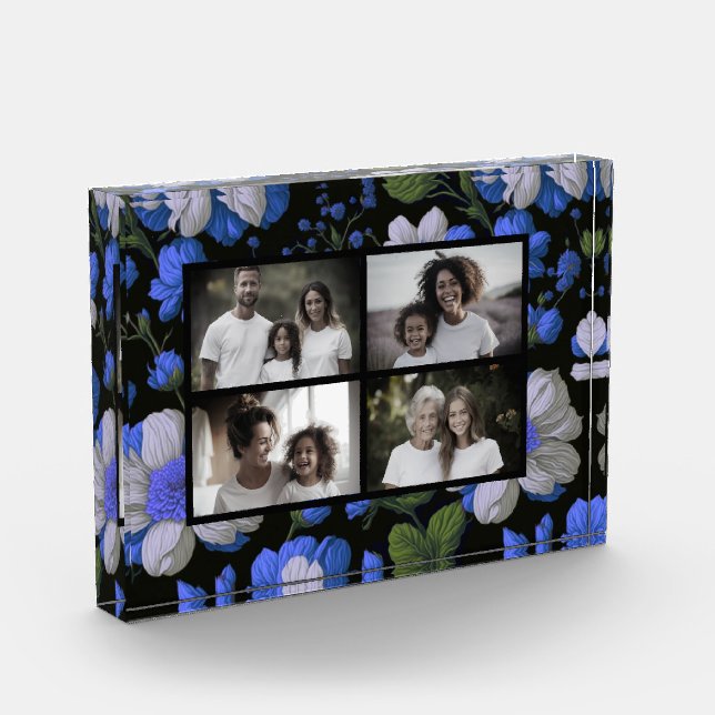 Elegante silberblaue, elegante Retrofloralen Fotoblock (Links)