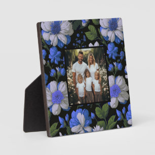 Elegante silberblaue, elegante Retrofloralen Fotoplatte