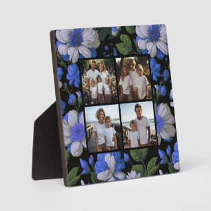 Elegante silberblaue, elegante Retrofloralen Fotoplatte