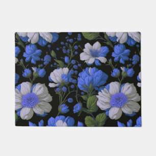 Elegante silberblaue, elegante Retrofloralen Fußmatte