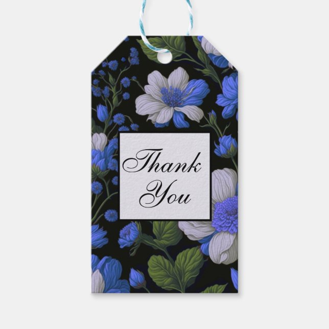 Elegante silberblaue, elegante Retrofloralen Geschenkanhänger (Vorderseite)