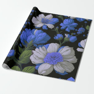 Elegante silberblaue, elegante Retrofloralen Geschenkpapier