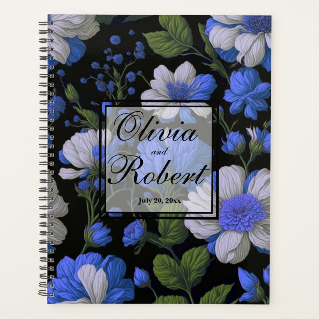 Elegante silberblaue, elegante Retrofloralen Planer (Vorderseite)