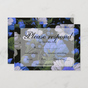Elegante silberblaue, elegante Retrofloralen RSVP Karte
