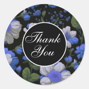 Elegante silberblaue, elegante Retrofloralen Runder Aufkleber