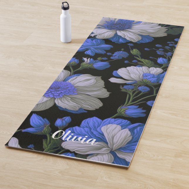 Elegante silberblaue, elegante Retrofloralen Yogamatte (Beispiel)