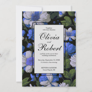 Elegante silberblaue weiße elegante Retro-Blumen Einladung