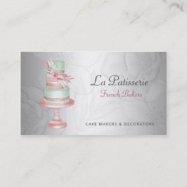 Elegante Silberblush Blues Hochzeitskuchenmacher Visitenkarte