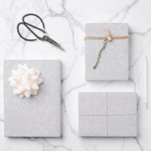 Elegante, silberfarbene und weiße Dekorative Herzk Geschenkpapier Set