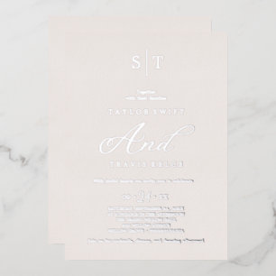 Elegante Silberfolie   Graue Monogramm-Hochzeit Folieneinladung