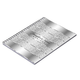 Elegante silbergraue metallische Streifen mit Mono Notizblock