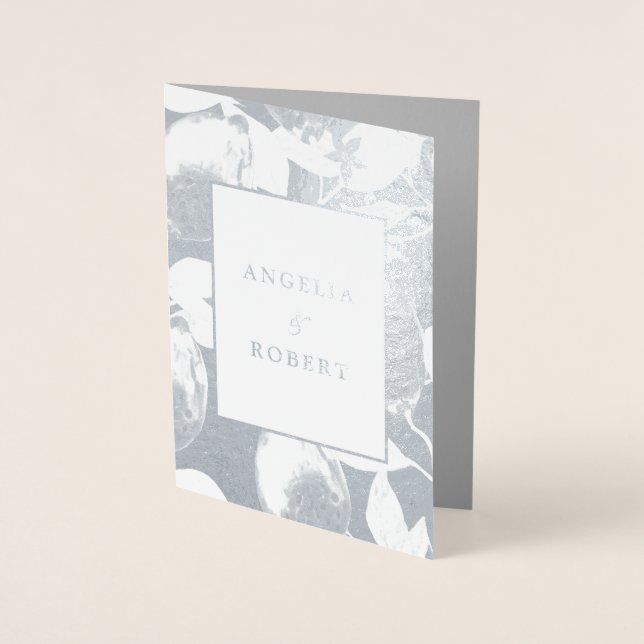 Elegante Silberlemonen und Foliage Hochzeit Real Folienkarte (Vorderseite)