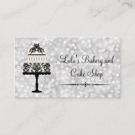 Elegante silberne Bäckerei-Visitenkarte mit Kuchen Visitenkarte