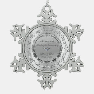 Elegante silberne Blumenwirbel Hochzeit Jubiläum Schneeflocken Zinn-Ornament