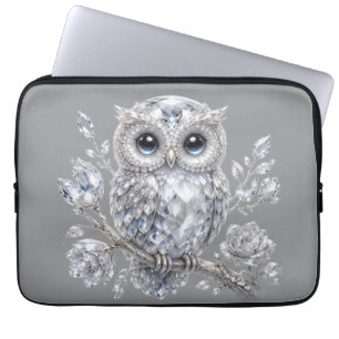 Elegante silberne Eulen-Botanik-Magie-Nacht-Dekora Laptopschutzhülle