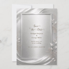Elegante silberne florale metallische Hochzeitsgla Einladung