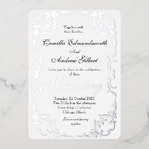 Elegante silberne Flourish-Rand-Hochzeit Folieneinladung