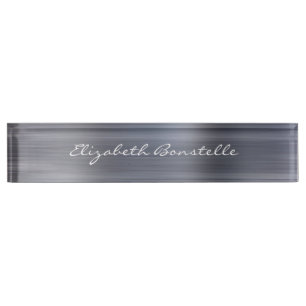 Elegante silberne gebürstete Metallfolienhandschri Namensplakette