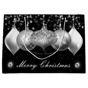 Elegante silberne Glitter-Christbaumkugeln Frohe W Große Geschenktüte