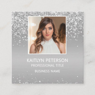 Elegante silberne Glitter-Foto-QR-Code-Karte Quadratische Visitenkarte