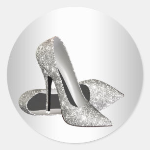 Elegante silberne Glitter-Hochhackenschuh-Aufklebe Runder Aufkleber