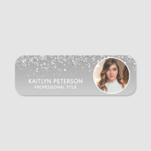 Elegante silberne Glitter-Magnet-Arbeitnehmer-Foto Namensschild