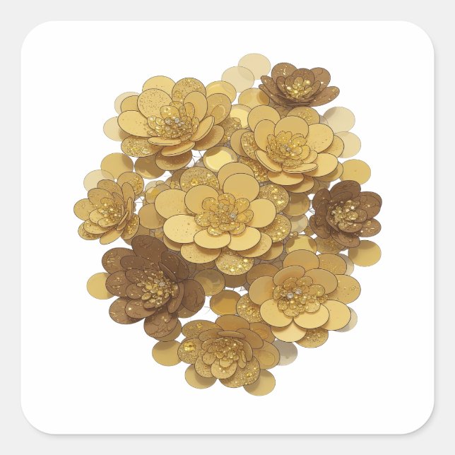 Elegante Silberne GOLDENE BLUMEN Sticker Design (Vorderseite)