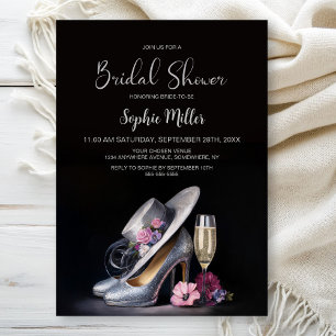 Elegante silberne High Heels Brautparty Einladung