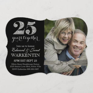 Elegante Silberne Hochzeit mit Foto Einladung