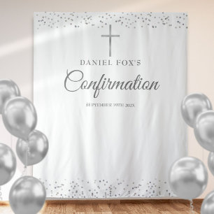 Elegante silberne Konfirmations-Fotohintergrund Wandteppich
