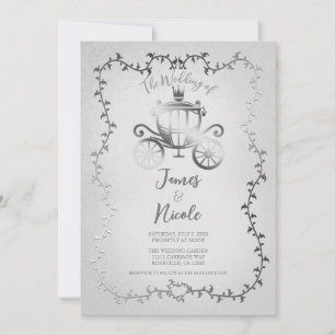 Elegante silberne Kutsche Weiße Storybook-Hochzeit Einladung
