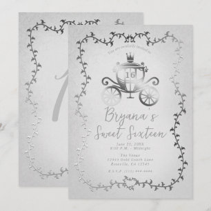 Elegante silberne Kutsche Weiße Storybook Sweet 16 Einladung