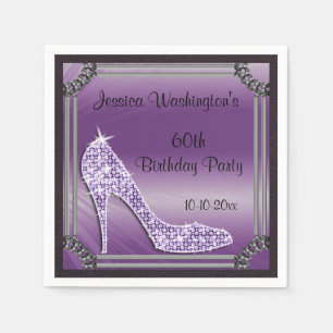 Elegante silberne Lilac-Stiletto-Einladung zum 60. Serviette
