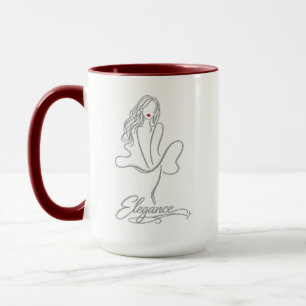 Elegante silberne Linienkunst Frau mit roten Lippe Tasse