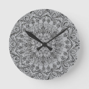 Elegante silberne Mandala-Muster-Rundwanduhr Runde Wanduhr