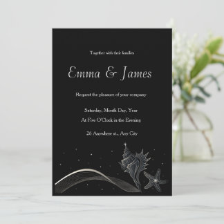 Elegante silberne Meeresmuschel-Strand-Hochzeitsei Einladung