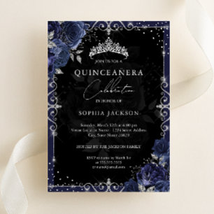 Elegante Silberne Navy-Rose Quinceanera Folieneinladung