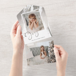 Elegante silberne Pinselstriche mit Joy-Schriftzug All In One Einladung