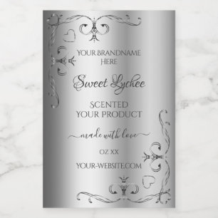 Elegante silberne Produktetiketten verzierte Ecken Lebensmitteletikett