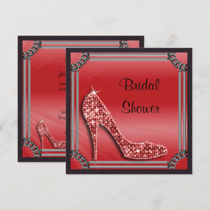 Elegante silberne Rahmen-Rot-Stiletto-Braut-Party Einladung