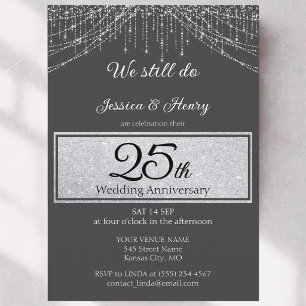 Elegante Silberne Saiten 25. Hochzeitstag Einladung