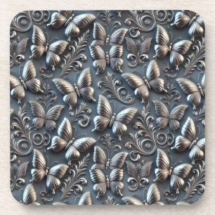 Elegante silberne Schmetterlinge mit aufwendigen B Getränkeuntersetzer