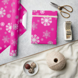 Elegante silberne Schneeflocken rosa Geschenkpapie Geschenkpapier