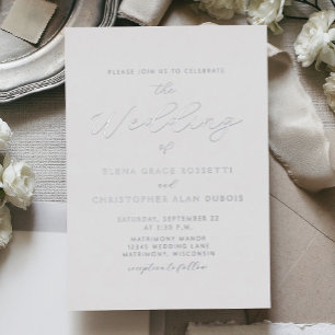 Elegante silberne Schrift Graue Hochzeit Folieneinladung