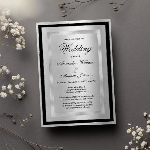 Elegante silberne schwarze Glamour-Luxus-Hochzeit  Einladung