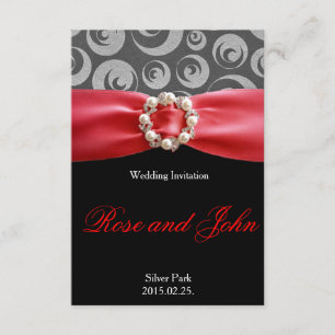 Elegante silberne schwarze rote Satinband-Hochzeit Einladung