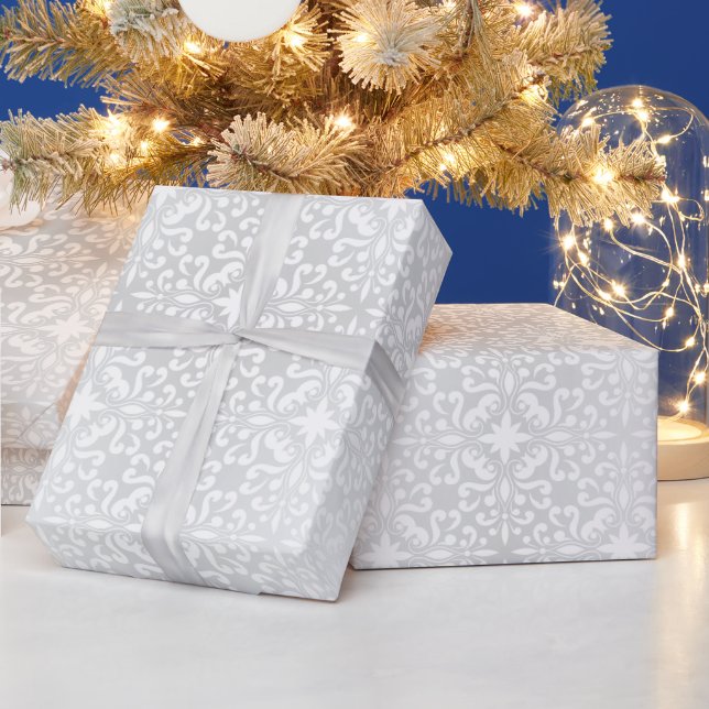 Elegante Silberne Schwünge Geschenkpapier (Feiertage)