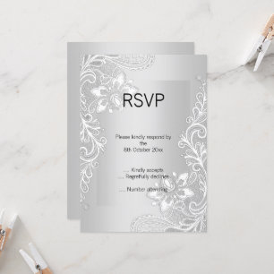 ELEGANTE SILBERNE SPITZE RSVP  EINLADUNG